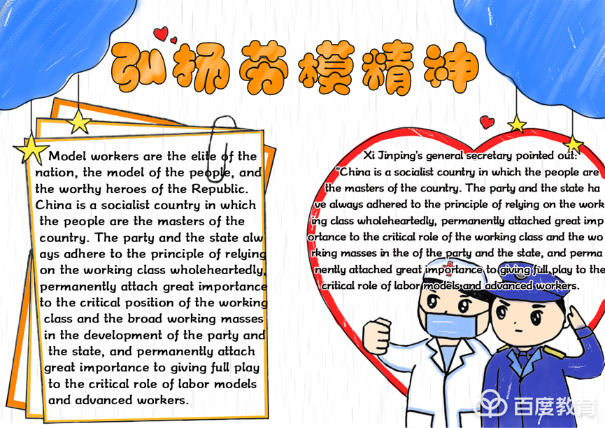 五一劳动节英语手抄报弘扬劳模精神